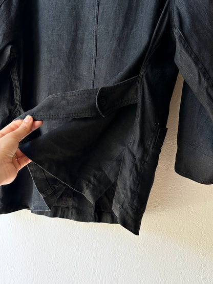 French black linen shirt jacket