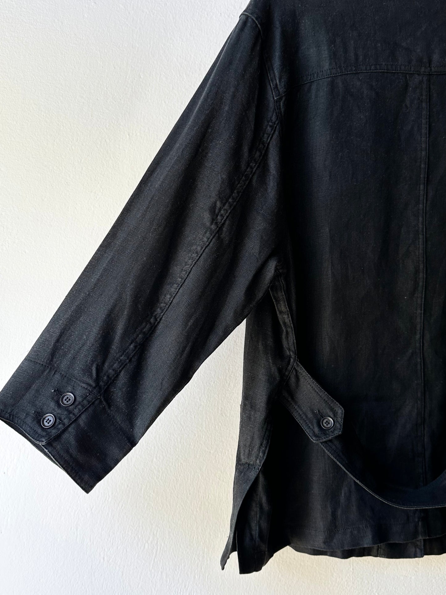 French black linen shirt jacket