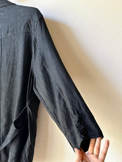 French black linen shirt jacket