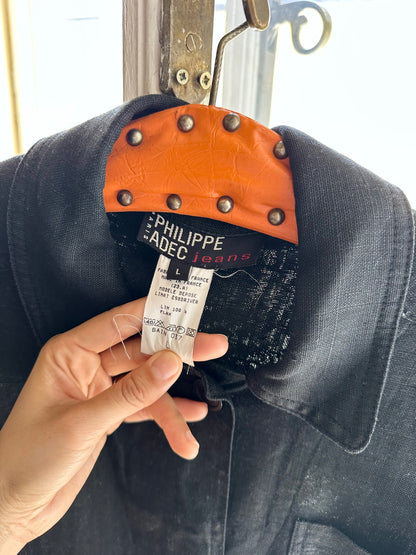 French black linen shirt jacket