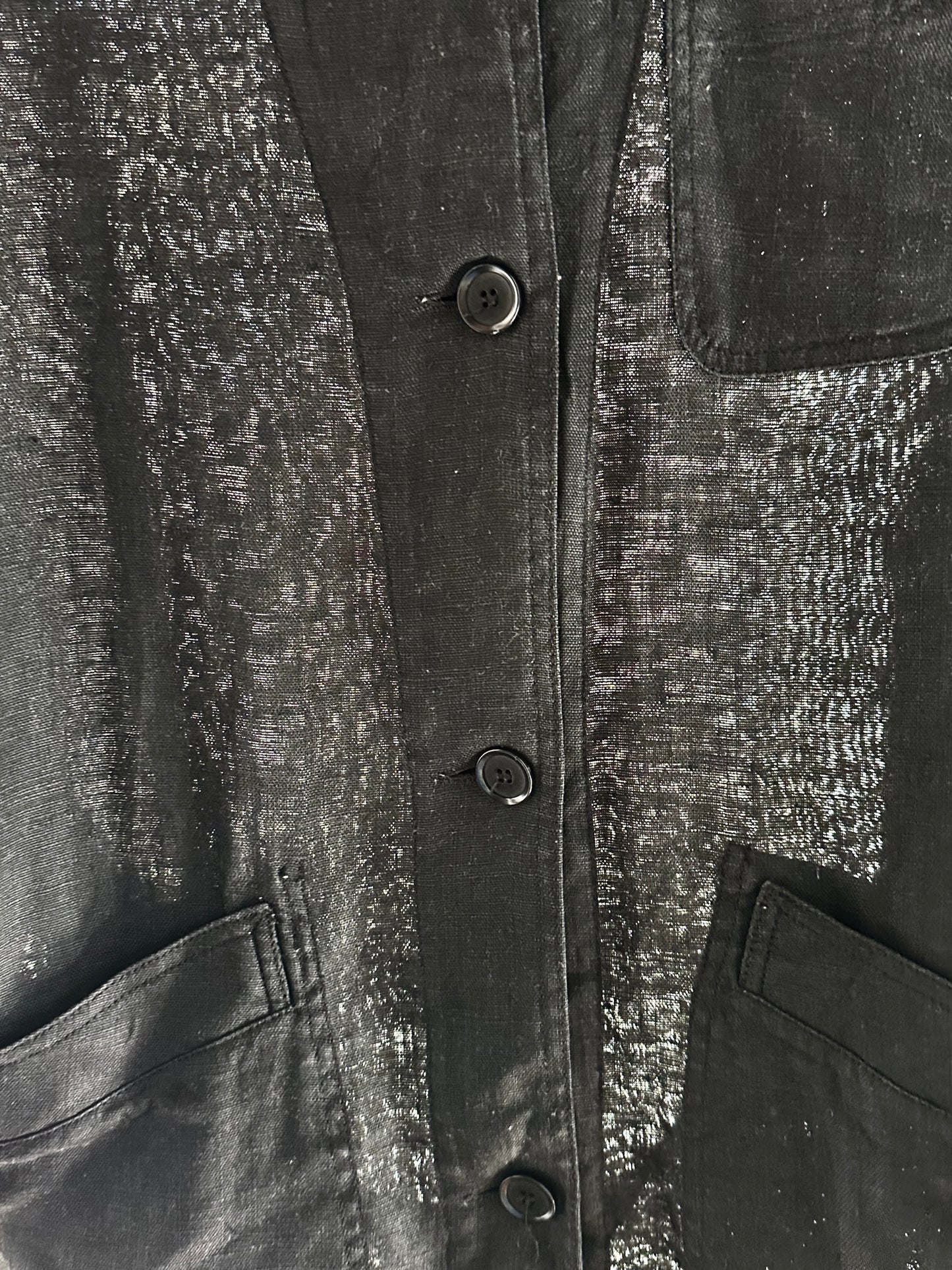 French black linen shirt jacket