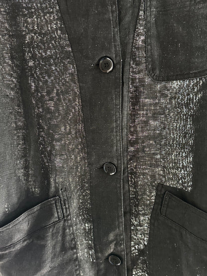 French black linen shirt jacket