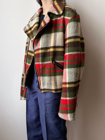 70s mohair blend plaid biker jacket