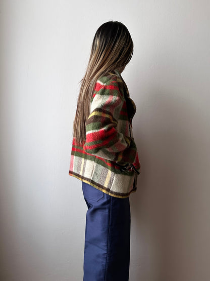 70s mohair blend plaid biker jacket