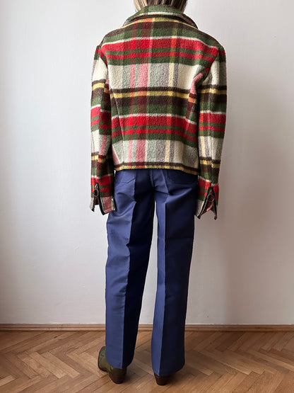 70s mohair blend plaid biker jacket