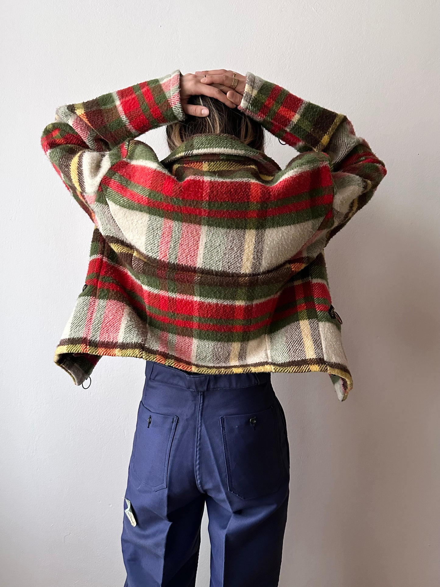 70s mohair blend plaid biker jacket