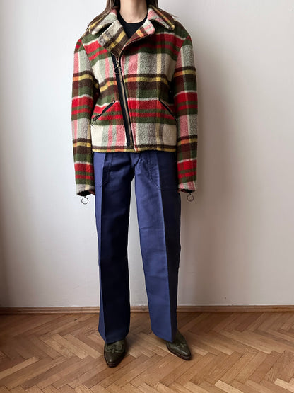70s mohair blend plaid biker jacket