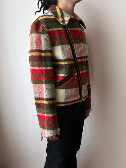 70s mohair blend plaid biker jacket