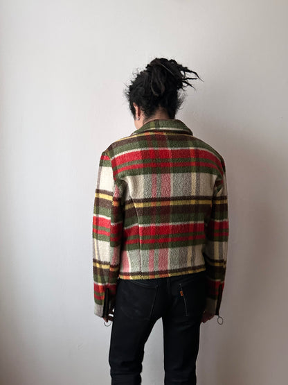 70s mohair blend plaid biker jacket