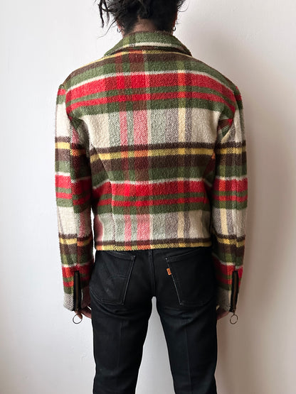 70s mohair blend plaid biker jacket