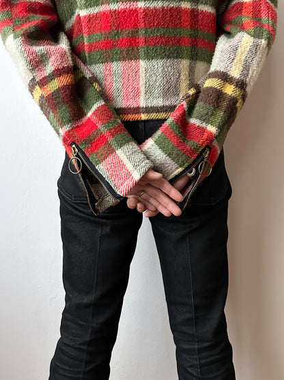 70s mohair blend plaid biker jacket