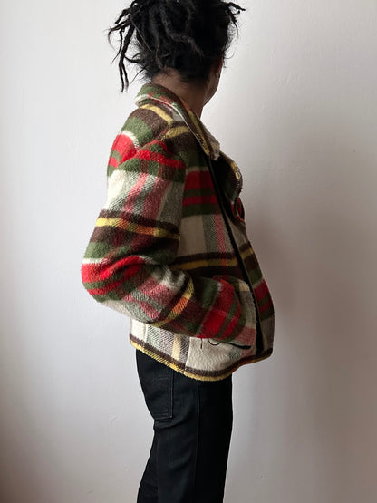 70s mohair blend plaid biker jacket