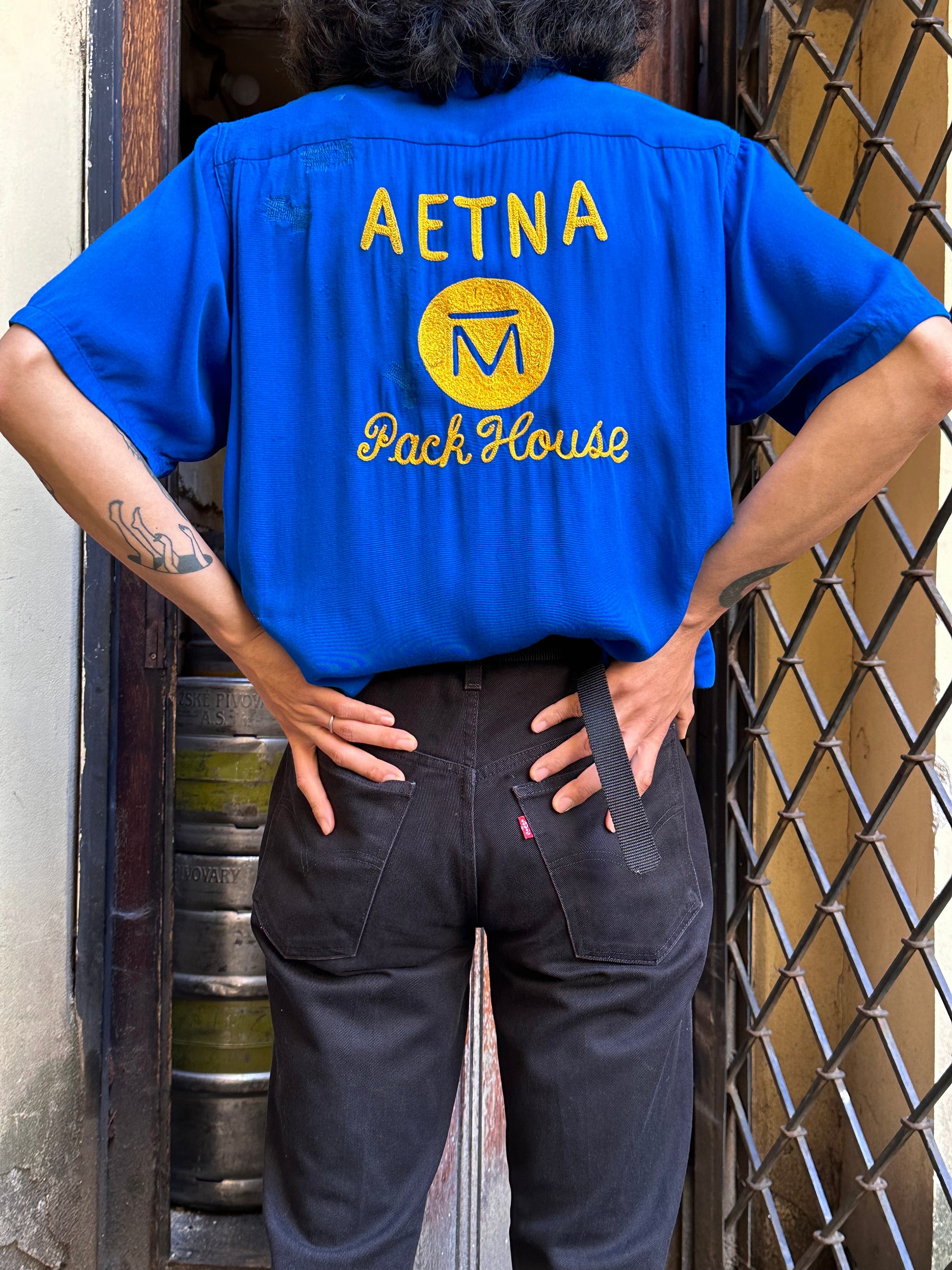 50's Bowling shirt 50年代 ボーリングシャツ Vintage Rayon shirt レーヨン 開襟 Praha Prague Vintage store プラハ 古着屋 ユーロ古着 ヨーロッパ古着