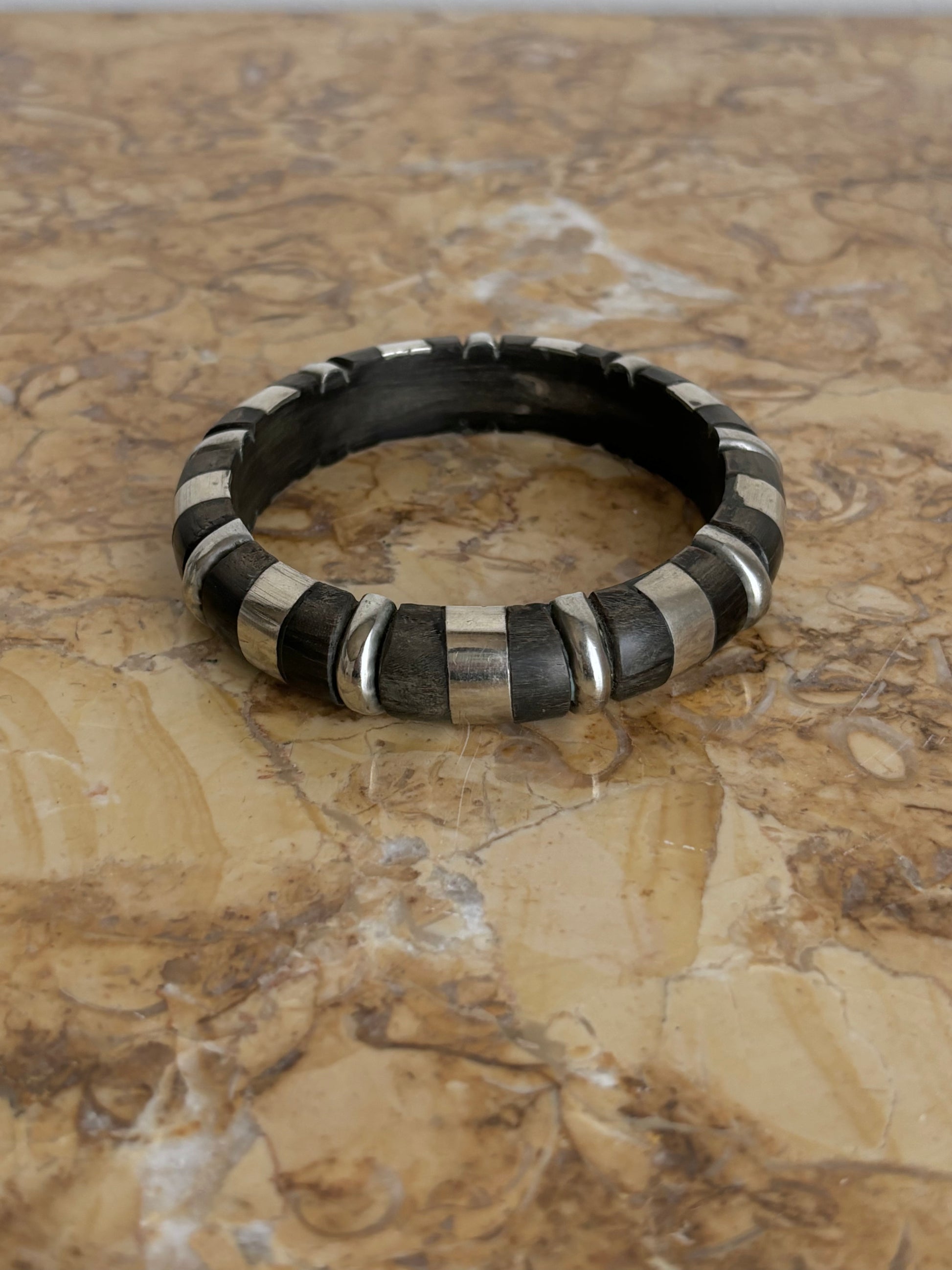 silver and wooden bangle wood black 925 bracelet stripe vintage jewelry シルバー 木 ウッド ブラック 黒 バングル ブレスレット ヴィンテージ ジュエリー