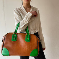 Vintage green and camel leather bag