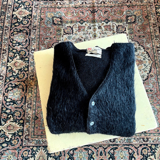60s Black long hair cardigan
