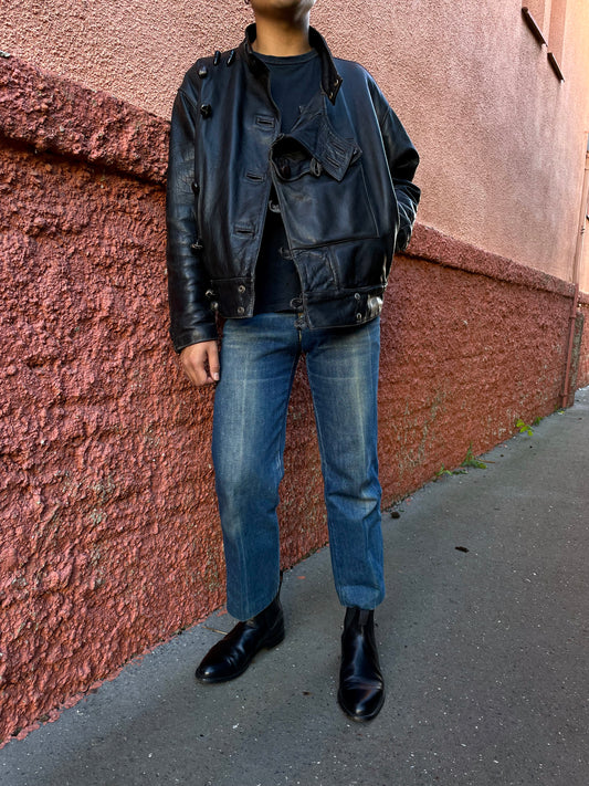 80s france motorcycle leather jacket