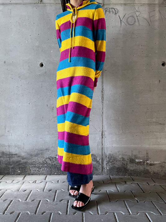 hooded multi striped dress 90's dead stock