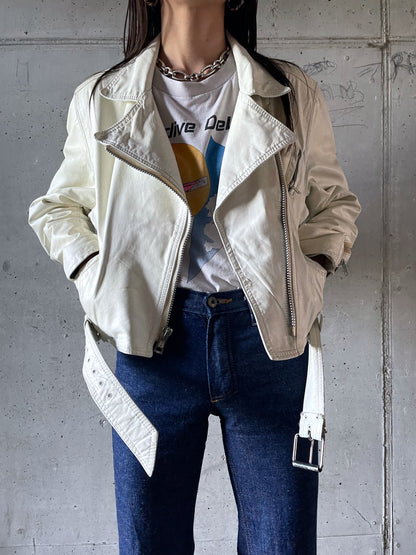 80's white leather biker jacket