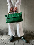70's square green bag with wood handle