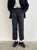 80's Italy checkered trouser. Navy