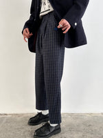 80's Italy checkered trouser. Navy