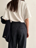 80's Italy checkered trouser. Navy