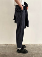 80's Italy checkered trouser. Navy