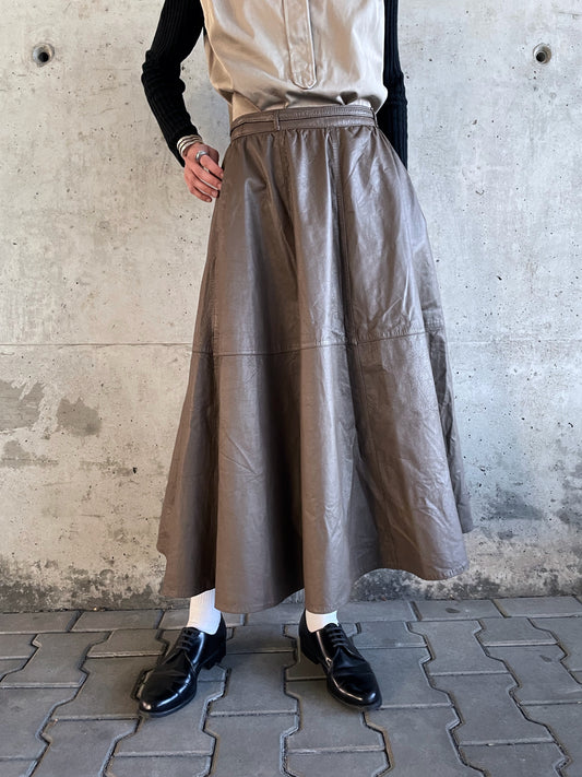 leather circular skirt - moca brown