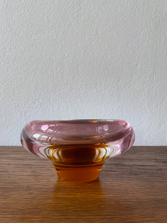 Bohemia glass ash tray or bowl- pink brown