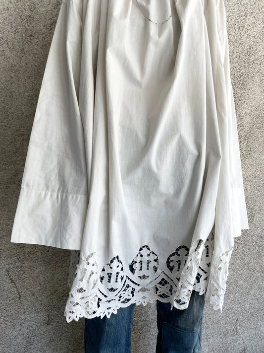 French antique cotton church smock