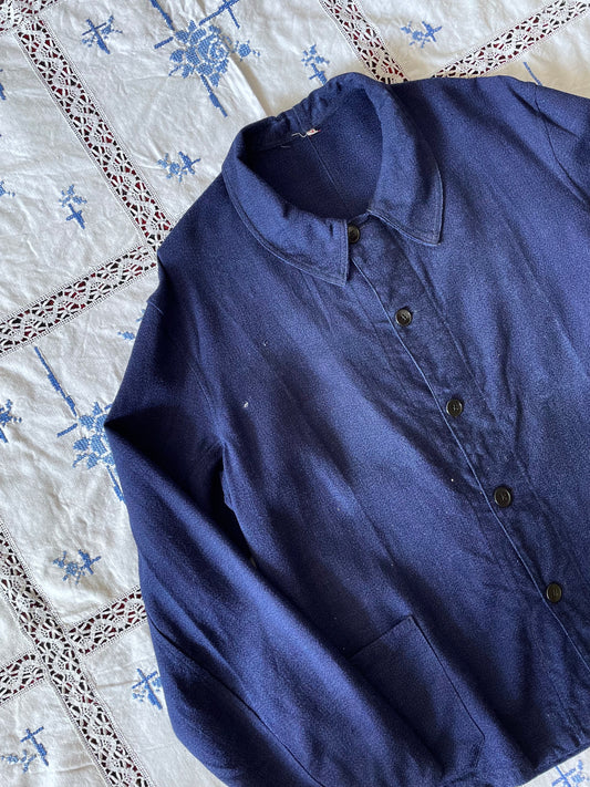 Dead stock 1950s French indigo cotton/linen work jkt.
