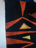 Hungary Hungarian mid century abstract space age tapestry carpet rug ミッドセンチュリー ラグ ウォールタペストリー タペストリー 絨毯 黒 オレンジ ランナー  runner rug black orange　ハンガリー 東欧