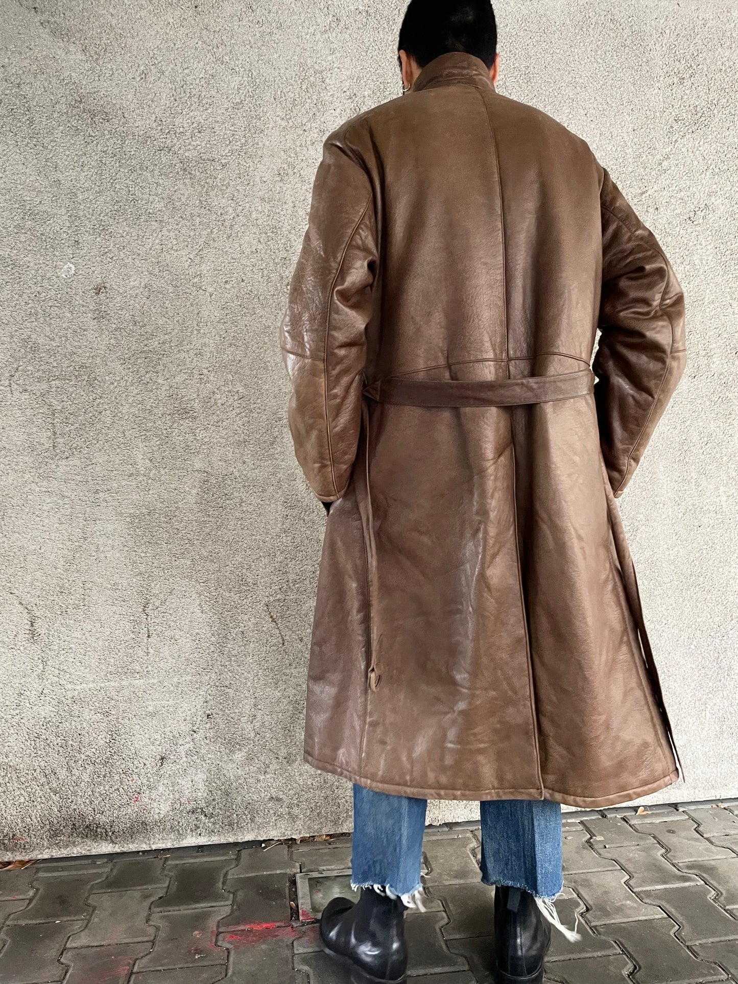 80's sheep leather padding long coat,special!