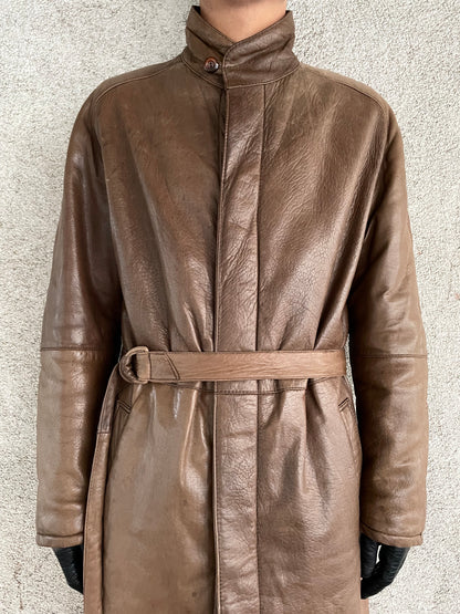 80's sheep leather padding long coat,special!