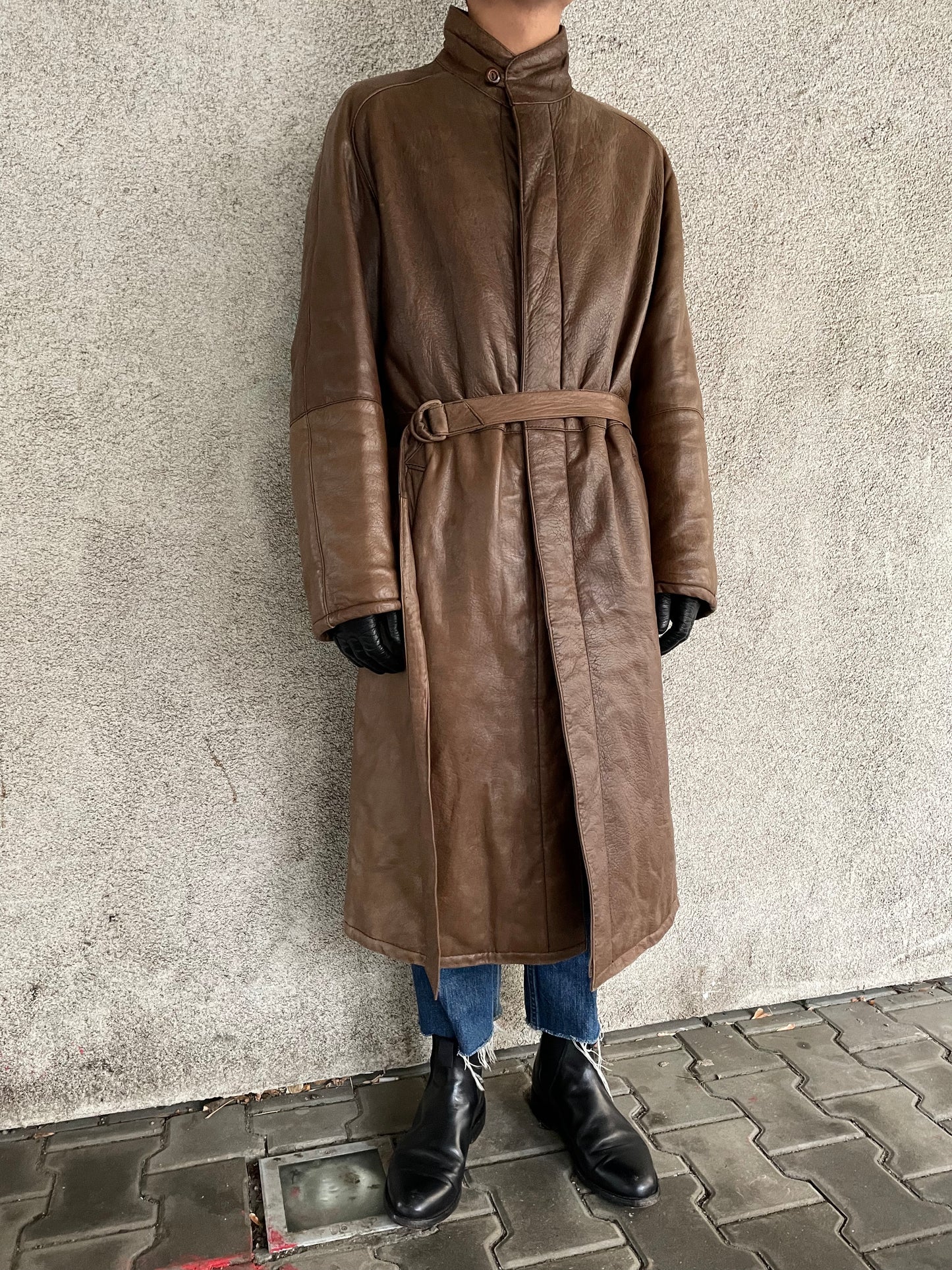 80's sheep leather padding long coat,special!