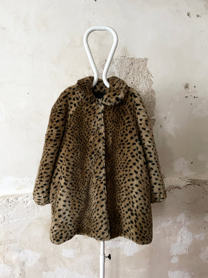 80's Italy reversible leopard fur & black cotton nylon