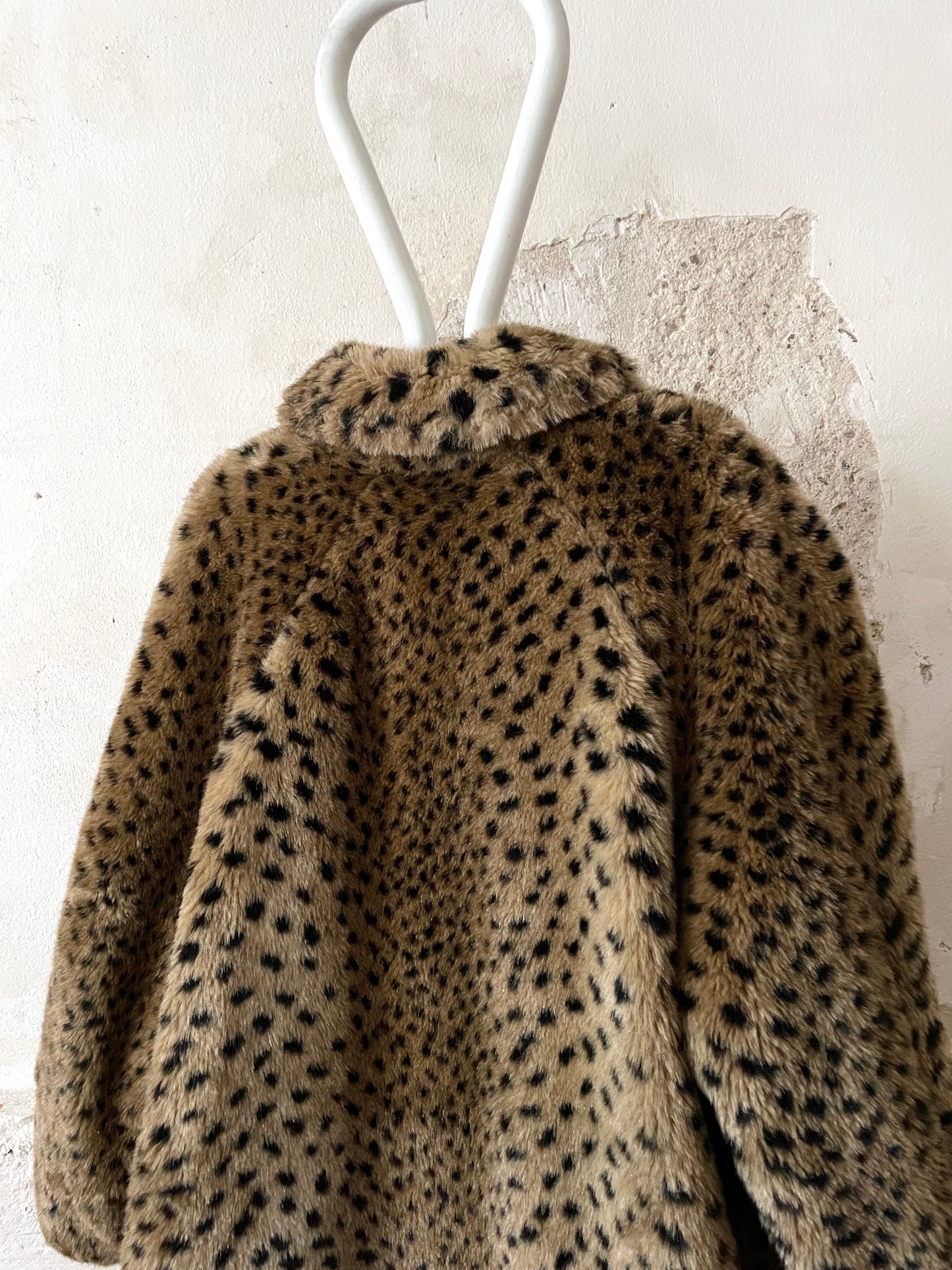 80's Italy reversible leopard fur & black cotton nylon