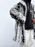 abstract monotone modacryl fur coat