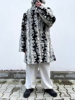 abstract monotone modacryl fur coat