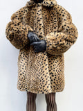 80's Italy reversible leopard fur & black cotton nylon
