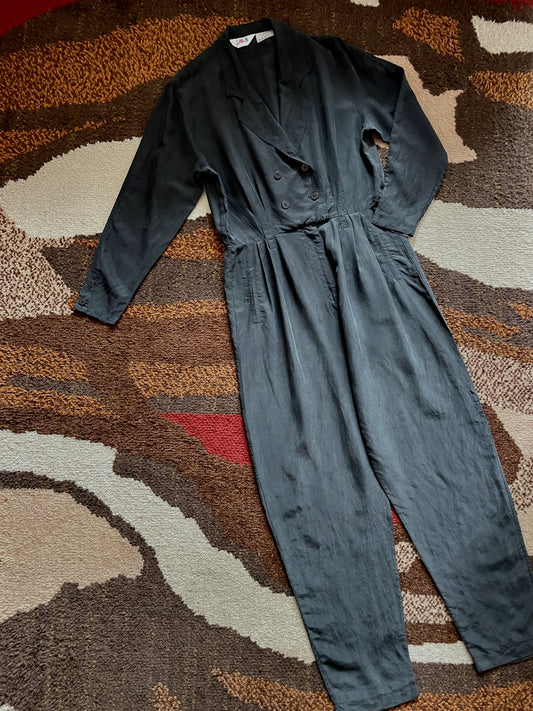90s black silk jumpsuit