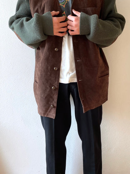 90s leather and wool cardigan