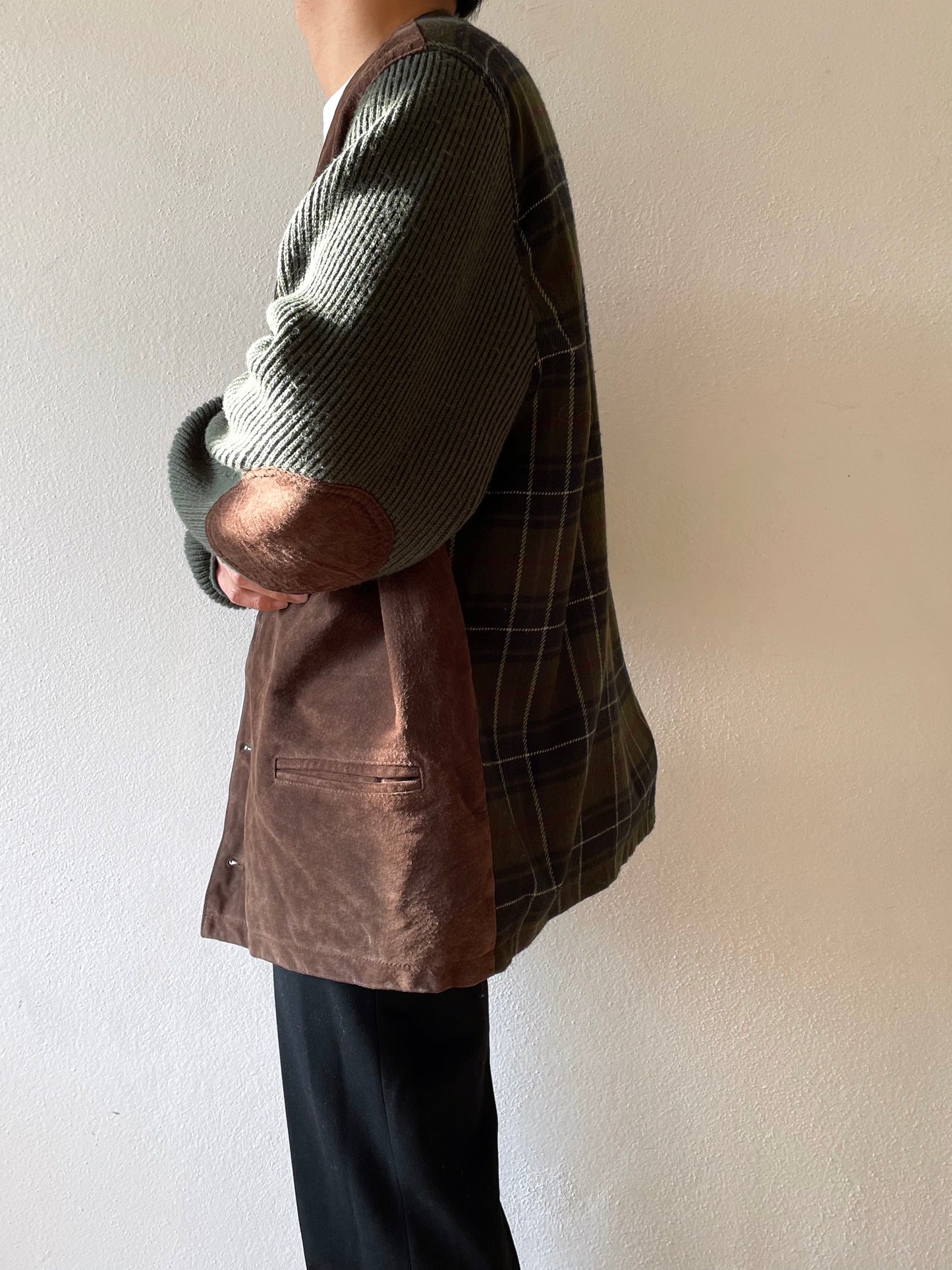 90s leather and wool cardigan