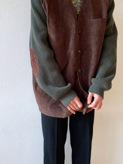 90s leather and wool cardigan