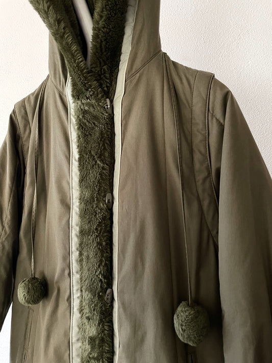 khaki green padding hooded coat