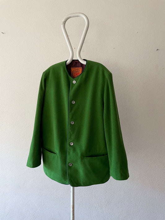 90's germany green collarless jacket