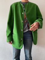 90's germany green collarless jacket, dead stock.