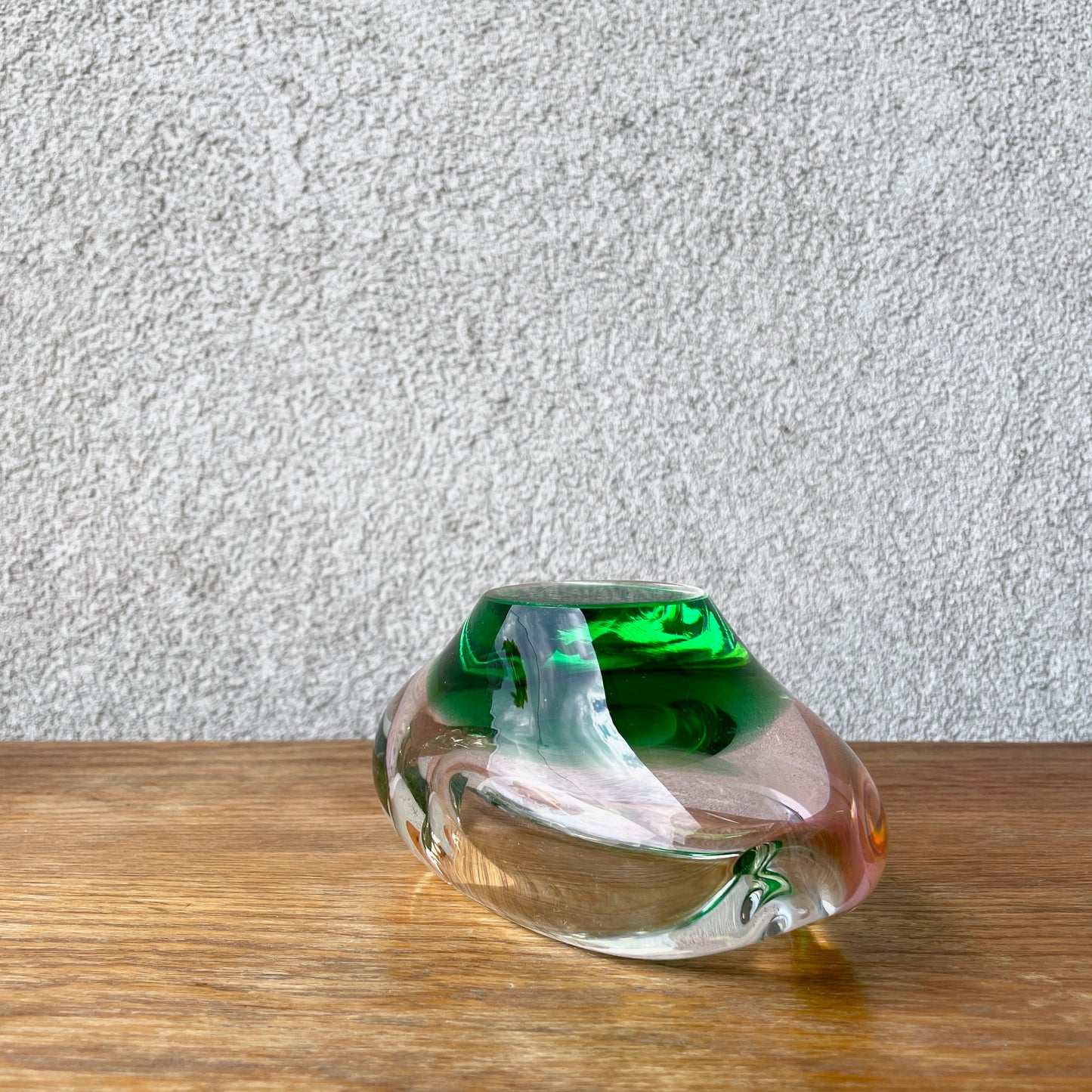 Bohemia glass ash tray, bowl - green pink