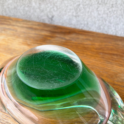 Bohemia glass ash tray, bowl - green pink